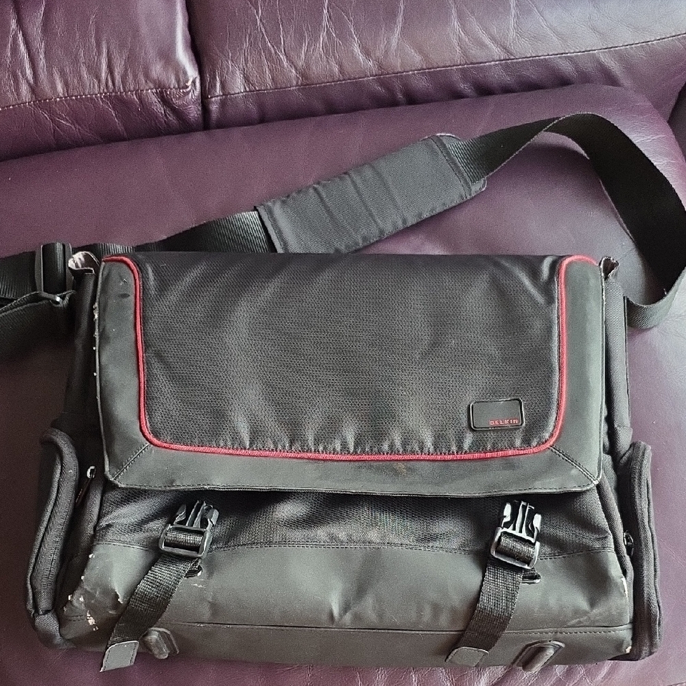 Black and Red Messenger Bag/ Laptop or Briefcase with Durable Design